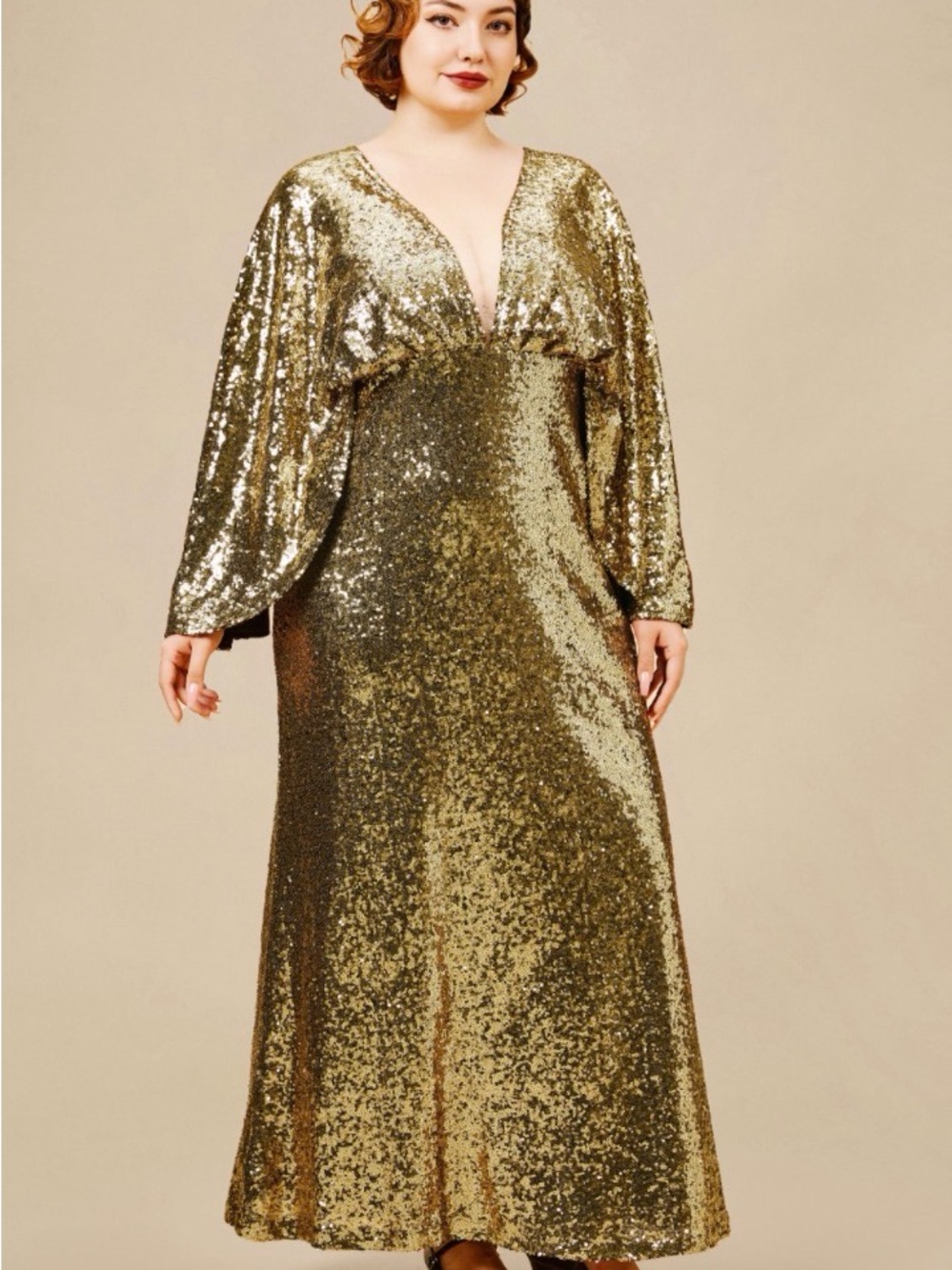 Gold Sequin V-Neck Evening Gown